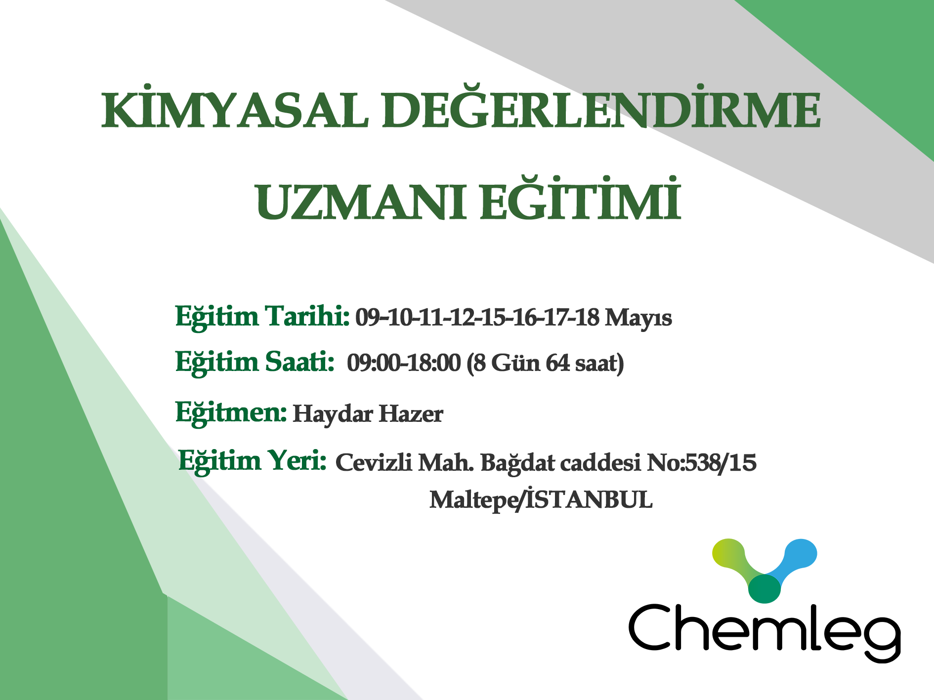 MAYIS 2023 KİMYASAL DEĞERLENDİRME UZMANI (KDU) EĞİTİMİ