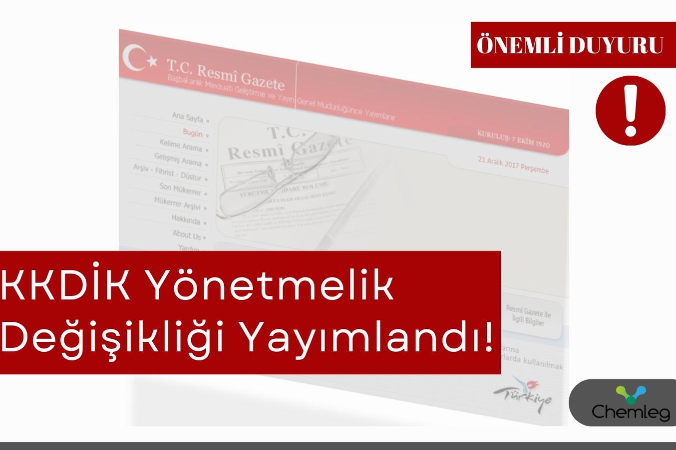 KKDİK Yönetmelik Değişikliği Yayımlandı